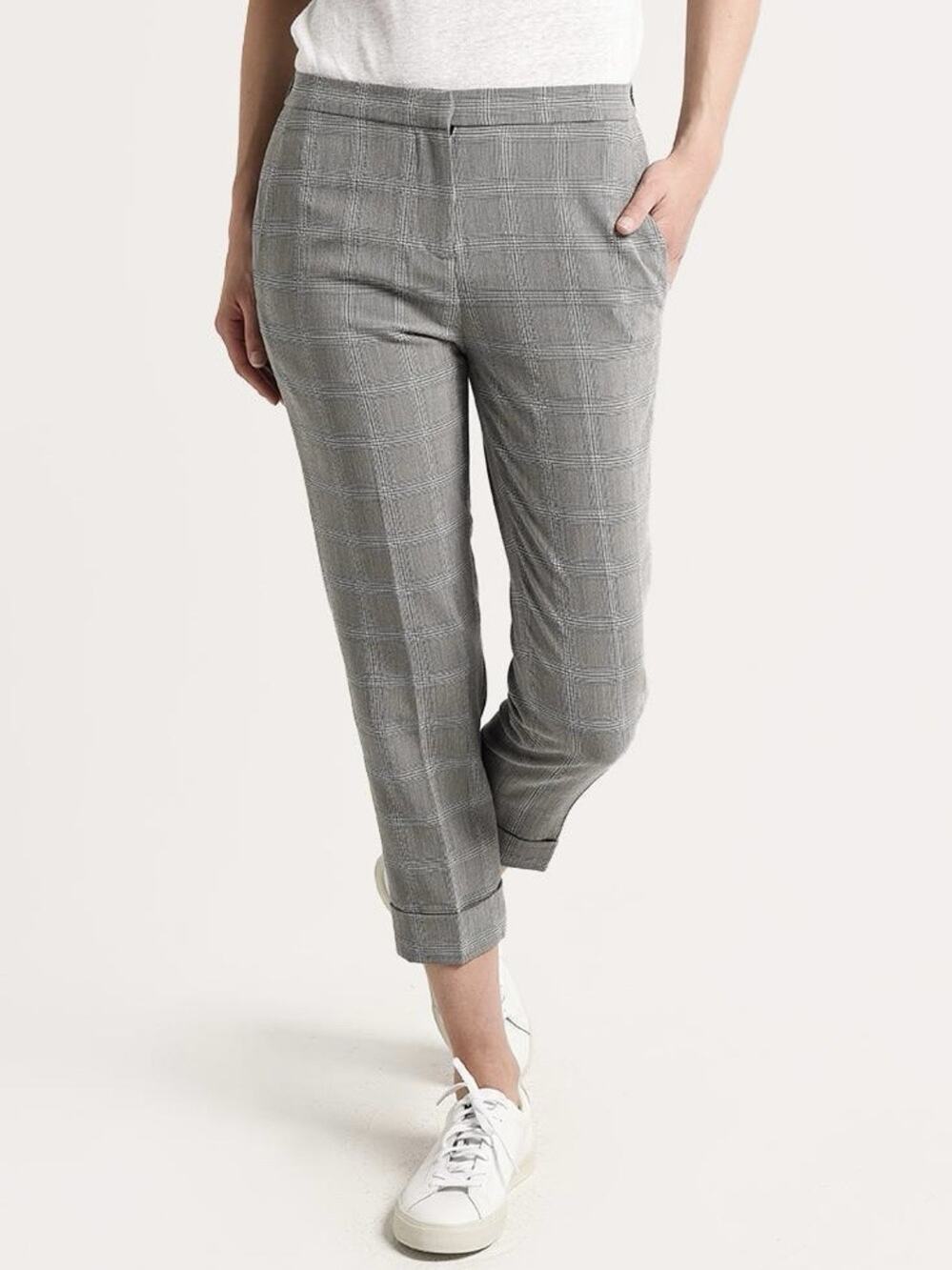Brochu Walker The Westport Plaid Pants Sz S Gray Cropped Capri Cuff Hem Preppy